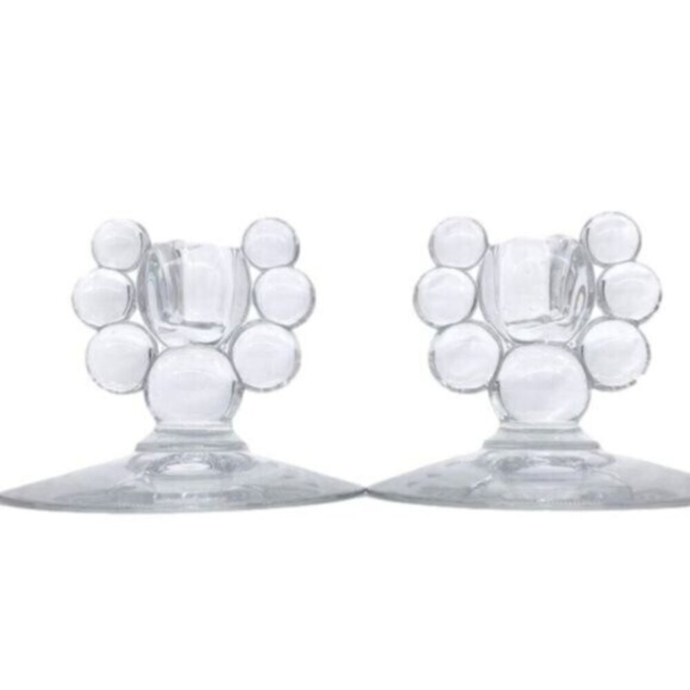 Mid Century Modern 1950s Duncan Miller Crystal Tear Drop Candle Holders